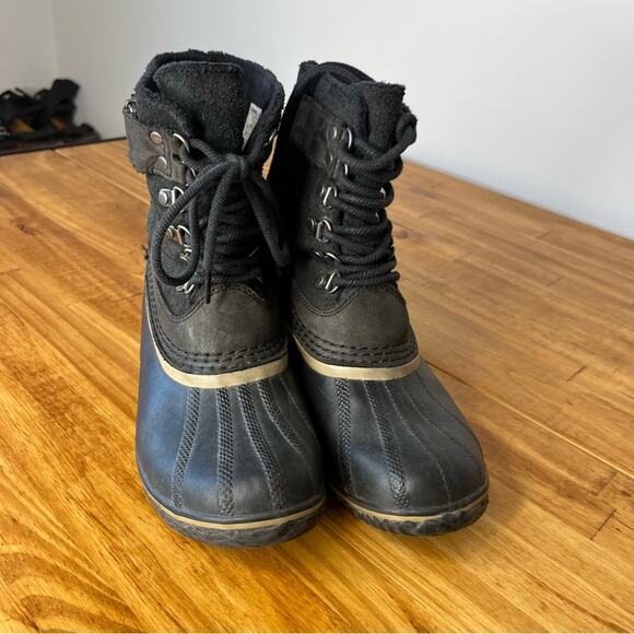 Sorel Winter Fancy Lace II Boot Black Suede Leather Snow Boots Size 7 - Picture 3 of 7